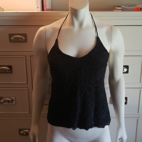 Black crochet ,lined halter top. - Picture 1 of 1
